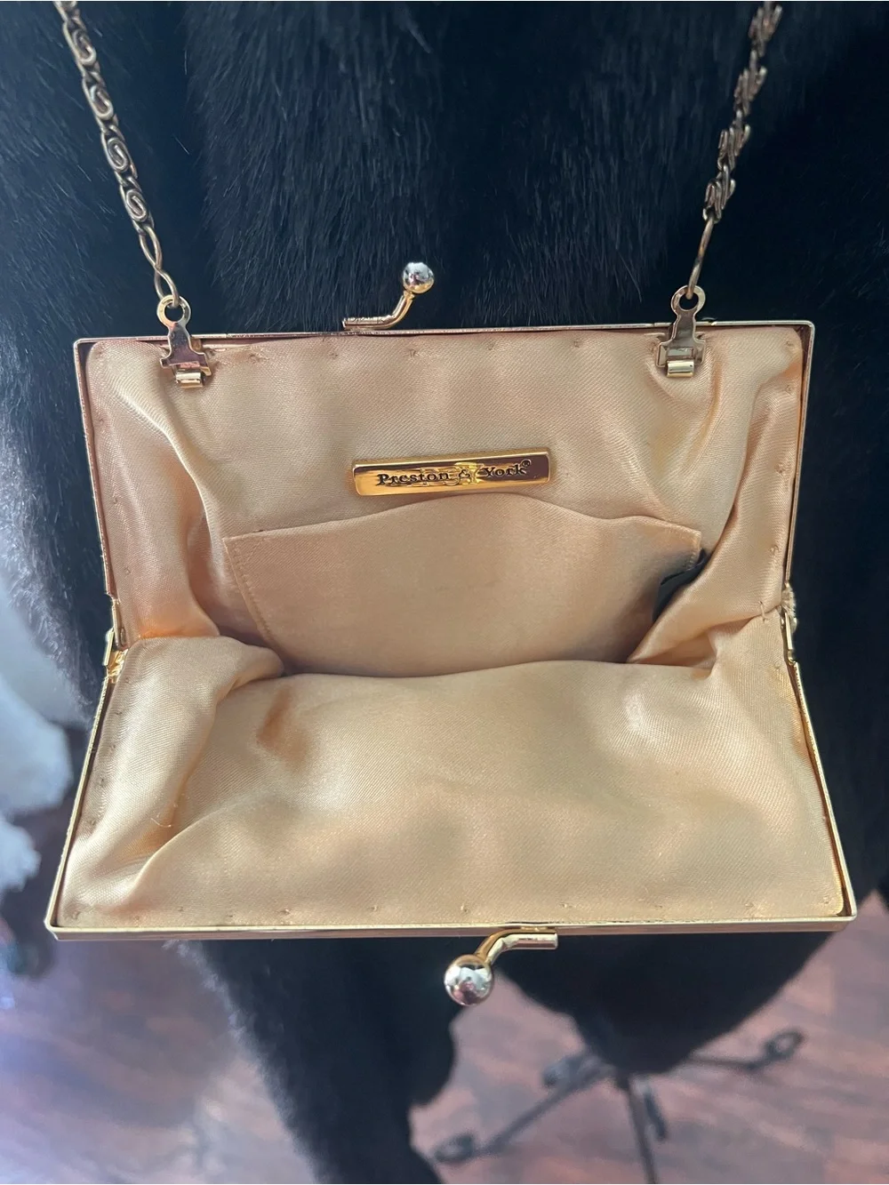 Preston & York Gold Beaded Evening Bag Art Deco Clutch Chain Strap Gatsby Purse